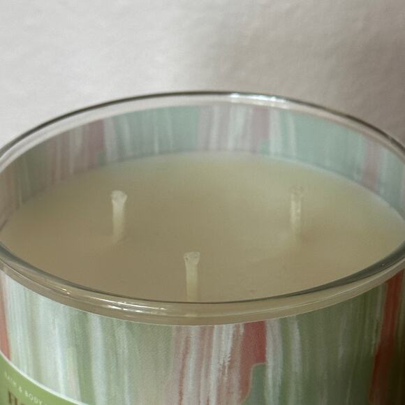 new! Bath & Body Works Flower Cart Glass Lid 3-Wick Candle Spring Green - Picture 4 of 5